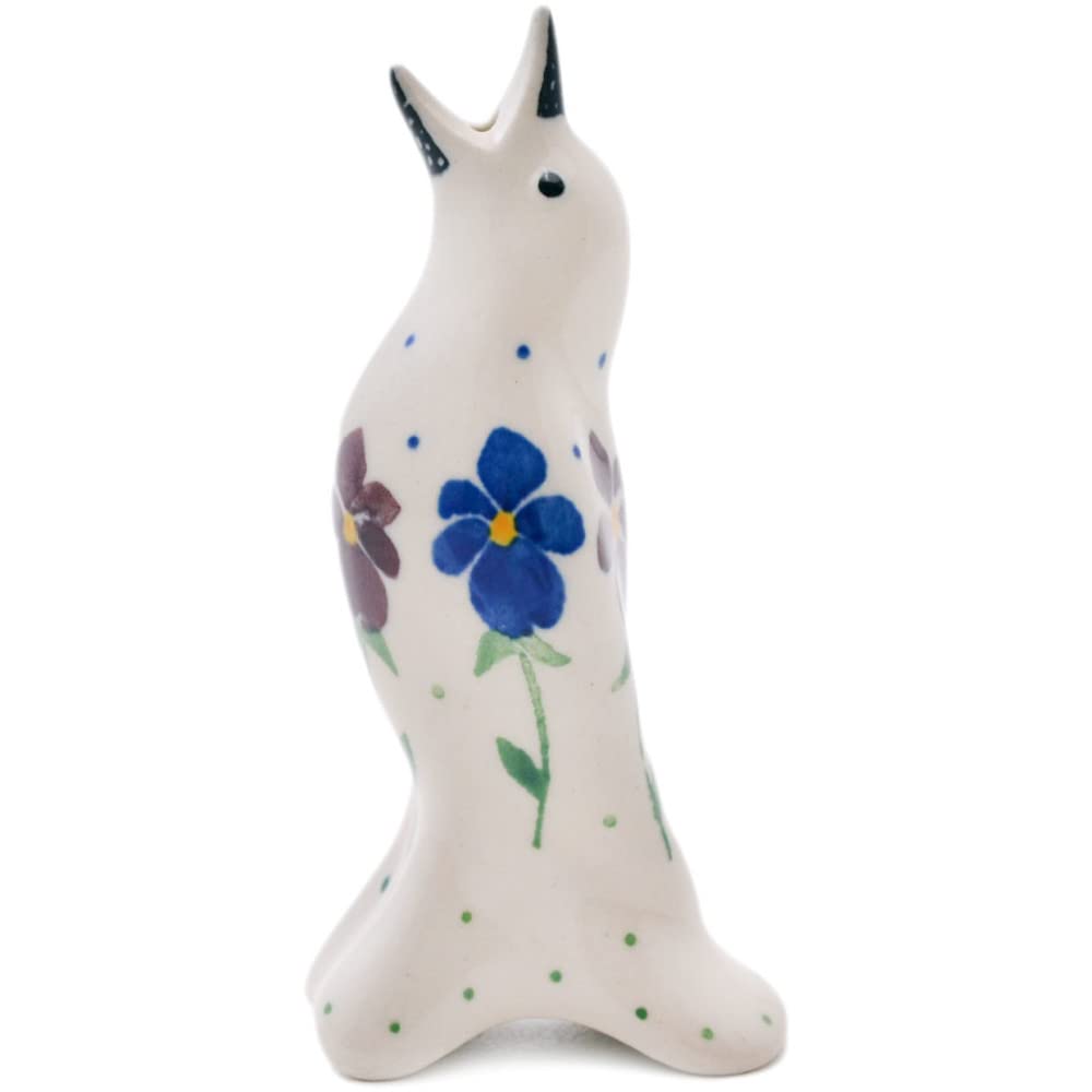 Authentic Polish Pottery Pie Bird in Plum Pansy Design Handmade in Boles?awiec Poland by Ceramika Artystyczna + Certificate of Authenticity