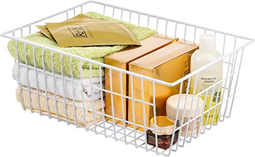 Ipegtop Wire Storage Freezer Baskets, Set Of 2 Large 15.2" Farmhouse Organizer Storage Bins Fridge Basket Rack With Handles For Kitchen Cabinets, Pantry, Office, Bathroom Organization- White #TOP3