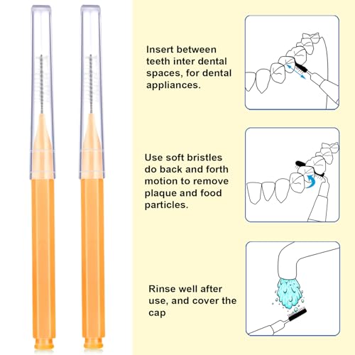 Image of Patelai 100 Pieces Braces Dental Brush for Cleaner Interdental Toothpick Dental Tooth Flossing Head Oral Hygiene Flosser Toothpick Cleaners Tooth Tool(Orange,Ideal Size)