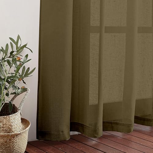 Image of Amazon Basics - Linen Textured Sheer Door Curtains | Light Filtering | 7 Feet | Set of 2 | Plain Design | for Living Room, Bedroom & Balcony | 210cm x 115cm, Color - Taupe