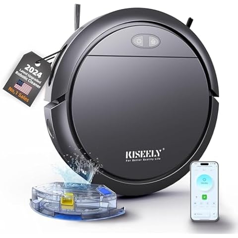 Kiseely Robot Vacuum Cleaner with Mop, 4000Pa Robotic Vacuum with Self-Charging, App Control, Adjustable Suction Power Robotic Vacuum for Hard Floor, Pet Hair and Low-Piled Carpet (Black UI8) Cover