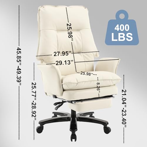 Image of Reclining Big and Tall Office Chair with Footrest, White