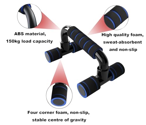 Image of Push-up Bars Push Up Bars Gym Exercise Equipment Fitness 1 Pair Push Up Handles with Padded Foam Handle and Non-Slip Stable Structure for Men and Women (Blue)