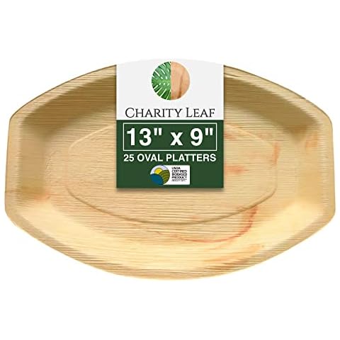 Charity Leaf Disposable Palm Leaf 13" x 9" Trays (25 pieces) Bamboo Like Serving Platters, Disposable Boards, Eco-Friendly Dinnerware For Weddings, Catering, Events Cover