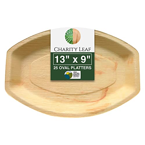 Disposable Palm Leaf 13" x 9" Trays (25 pieces) Bamboo Like Servi...