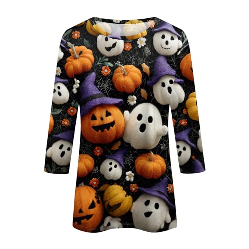 Cute Funny Halloween Shirts for Women Plus Size 3/4 Length Long Sleeve Womens Tops Witch Gothic Renaissance Shirt