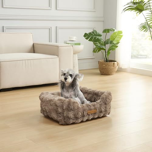 Image of Modern Threads Brushed Long Pile Rabbit Fur Cuddler Dog Bed, Bolstered Supportive Sides, Calming Nest Design, Removable Washable Cover, Bed for Small to Medium Dogs, Chocolate, (24 inchL x 20 inchW x 8 inchTh)