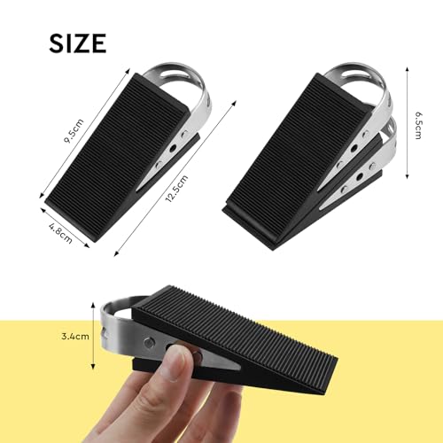 SUPAWAY 8 x Rubber Door Wedges - Mobile Door Stop - Black - Non-Slip Rubber Wedges with Stainless Steel Brackets - Anti-Scratch - Image 2