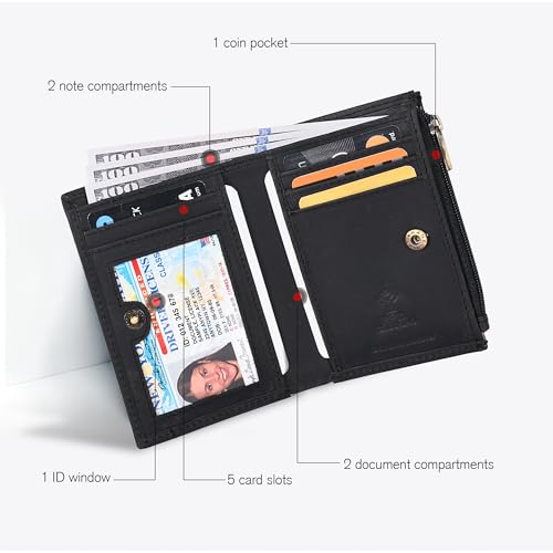 Image of Oak Leathers Leather Wallet For Women - Small RFID Coin Purse Credit Card & ID Holder for Ladies, Gift for Women's, Bifold Wallets (Crazy Horse Black Flower)