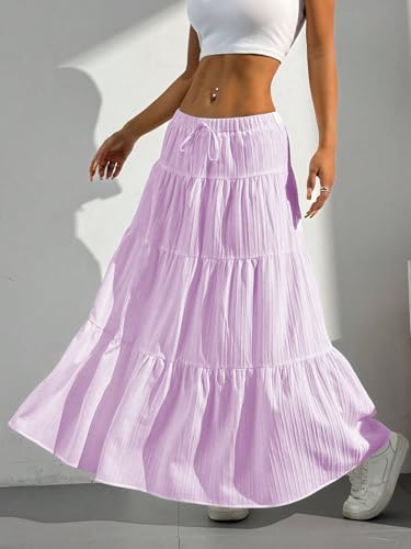 Image of Verdusa Women's Long Maxi Skirt Boho Flowy Flared Ruffle Skirts 2026 Beach Vacation Summer Going Out Outfits