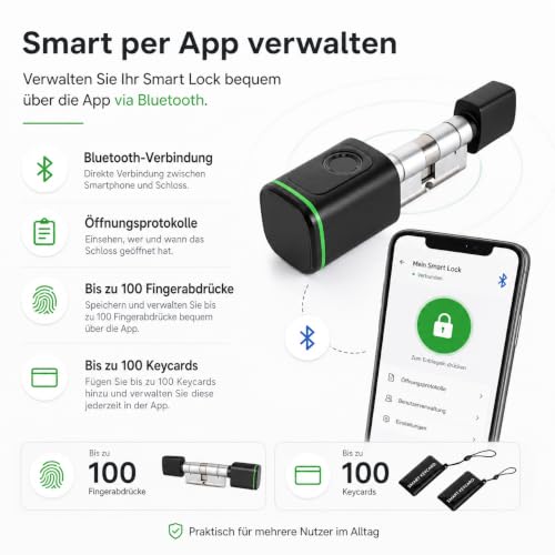 Cylindre de serrure de porte intelligent avec application Bluetooth et badge