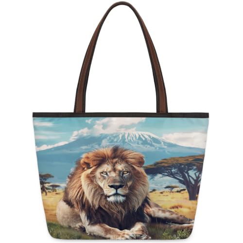 Sac fourre-tout lion, l'esprit d'aventure au quotidien | Grand sac à main zippé décontracté