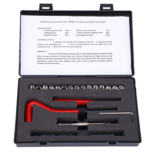 Jeanoko - Jeanoko 20Pcs Kit de réparation de Filetage M8x1.25 Inserts filetés Kit de taraud de rechapage en Acier Inoxydable avec perceuse en Spirale et Outil de Broche de Rupture pour Filetage Femelle
