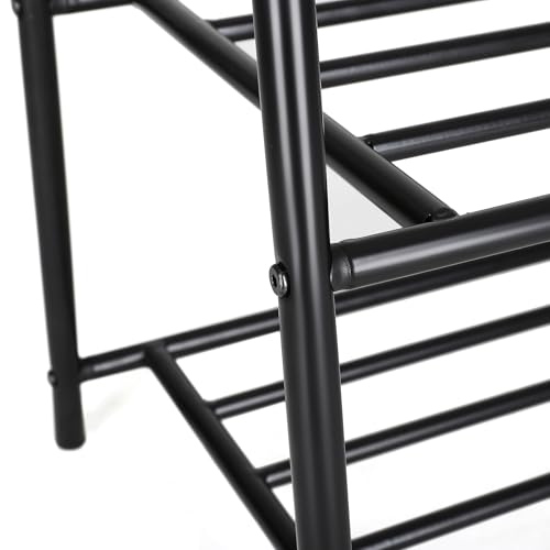 SONGMICS Kleiderständer, Garderobenständer, Garderobe, 2 Ablagen für Schuhe und Boxen, Metallgestell, platzsparend, ideal für Schlafzimmer, Flur und Büro, schwarz HSR05B