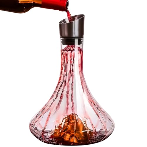Gem Tour Hand-Blown Crystal Glass Wine Decanter with Built-in Aerator