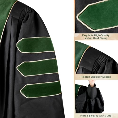 Image of Unisex Doctoral Graduation Gown with Gold Piping | Academic doctoral Cap and Gown for Graduation Ceremony