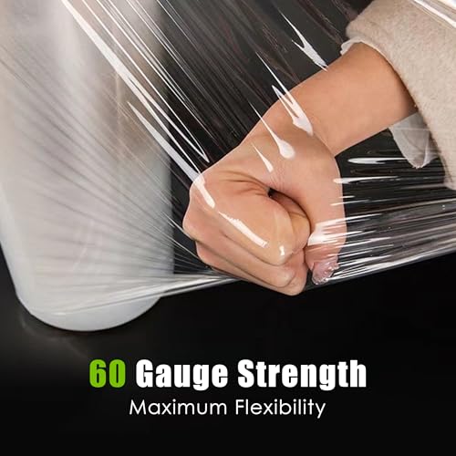 cosy family plastic wrap stretch film roll - 1000ft 60 gauge industrial strength 15 inch wide clear plastic wrap roll with handles for pallet wrapping shipping moving - clear pack of 1