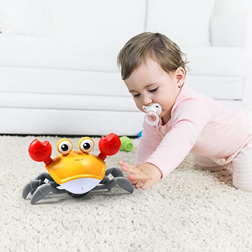 Image of Aprilwolf Escape Crawling Baby Crab Toy, Tummy Time Baby Toys, Sensing Interactive Walking Dancing with Music Sounds & Lights, Infant Fun Birthday Gift Toddler Boy Girl Pet Dog(Rechargable)