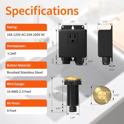 Image of Joinfworld Garbage Disposal Air Switch Kit Waterproof Garbage Disposal Button Kit with Long Garbage Disposal Switch Brushed Brass /Brushed Champagne - UL Listed