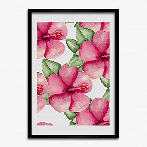Affiche fleurs tropicales 50x70 cm avec cadre en bois pour mur vide