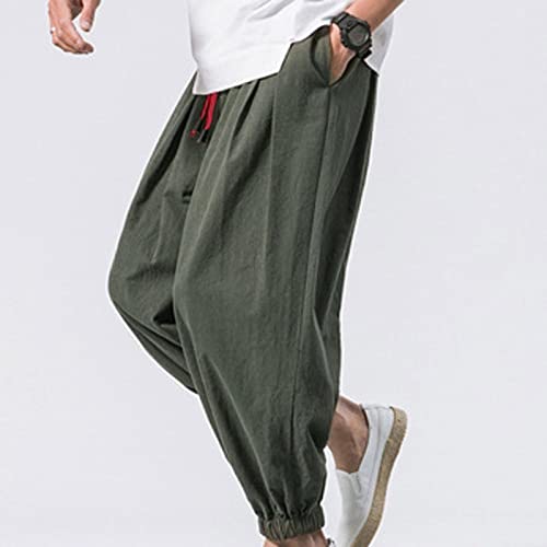 Mens Linen Cotton Harem Pants Wide Leg Relaxed Fit Casual Summer Pants Lightweight Elastic Waist Aladdin Hippie Pants3