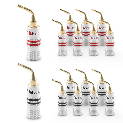 Nakamichi GrubLock 24K Conector de Clavija de 2 mm Chapado en Oro 10 AWG   18 AWG Calibre 4 mm para Altavoces Amplificador Cable de Audio Hi Fi Enchufe Banana, Tipo de Tornillo, 16 Piezas (8 Pares)