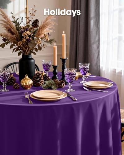 Image of Pureegg Plastic Table Cloth Disposable 20 Pack, 84'' Round Table Cloths, Graduation Decorations Class of 2026, Graduation Party Tablecloths, Round, Plastic Cover, Leakproof & Sturdy, Purple