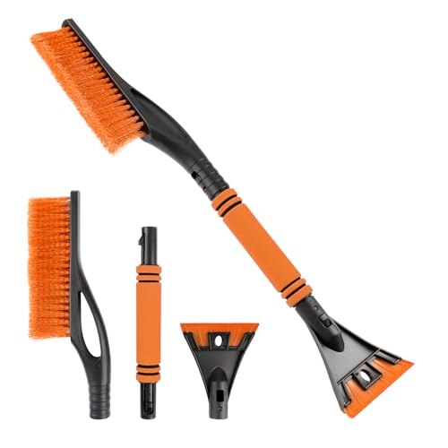 Absdefen スノーブラシ スノースクレーパー アイススクレーパー 多機能 自動車 除雪ブラシ 雪かき 除雪 除霜作業 車 傷つかない 車 雪かき 車 雪下ろし 車用 霜取り 雪対策 軽量 (オレンジ)