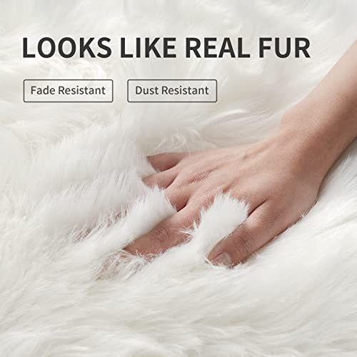 Faux Fur Rug For Bedroom, Fluffy Runner Rugs Soft Sheepskin Rug Sofa Couch Seat Cushion, 2X6Ft White Plush Area Rug Shag Rugs Floor Carpets For Nursery Bedside, Cute Shaggy Fuzzy Home Decor #TOP3