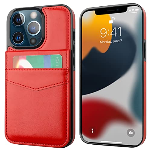 Image of KIHUWEY Compatible with iPhone 13 Pro Case Wallet with Credit Card Holder, Premium Leather Magnetic Clasp Kickstand Heavy Duty Protective Cover for iPhone 13 Pro 6.1 inch(Red)