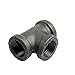 YaeTek Tee, Black, 1/2-Inch Cast Iron Malleable Pipe Fitting Class 150-10 Pack
