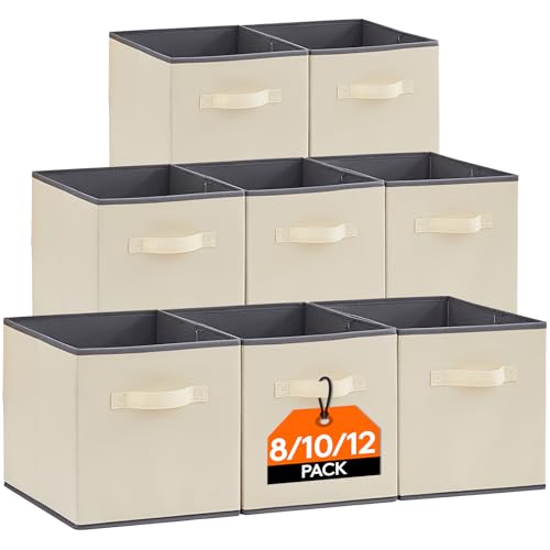 Lifewit 12 Stück Aufbewahrungswürfel, Aufbewahrungsbox aus Stoff, Ordnungsboxen aus Vliesstoff mit Griff für Würfelregal, Faltbox, Kleideraufbewahrung, Ordnungsboxen, 26,5 X 26,5 X 28 cm, Beige