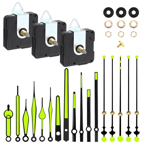 3 Piezas Mecanismo Reloj de Pared, Maquinaria de Reloj a Pilas, silencioso Movimiento Reloj de Cuarzo, Mecanismo Reloj con 6 Juegos Puntero, para DIY Reparación Reloj Pared Reemplazo Piezas (20mm)