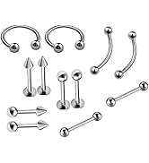 VIEN ANTIQUE STAINLESS STEEL QUALITY PIERCING EARING FOR MEN AND WOMEN 12PIECE COMBO -SILVER Stee...