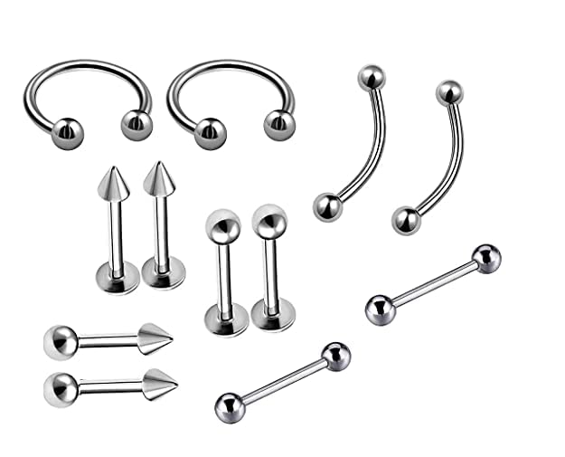 ANTIQUE STAINLESS STEEL QUALITY PIERCING EARING FOR MEN AND WOMEN 12PIECE COMBO -SILVER Steel Stud Earring, Hoop Earring, Huggie Earring