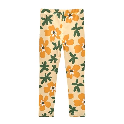 Yellow Flowers Green Leaves Girls Leggings Ultra Soft Compression Yoga Gym Pants for Kids 4-10T2
