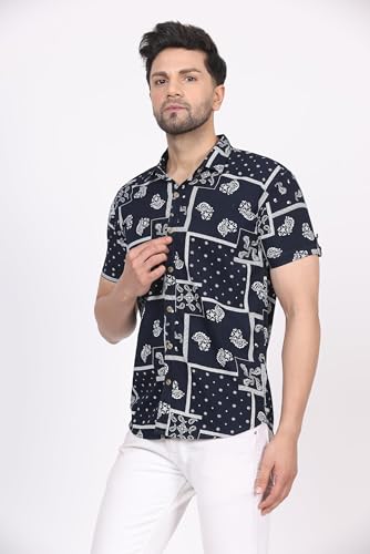 Image of CVC Fashion Men's Printed Button-Down Shirt - Aesthetic Regular Fit Half Sleeve Casual Shirt for Men, Ideal for Summer & Beach Wear