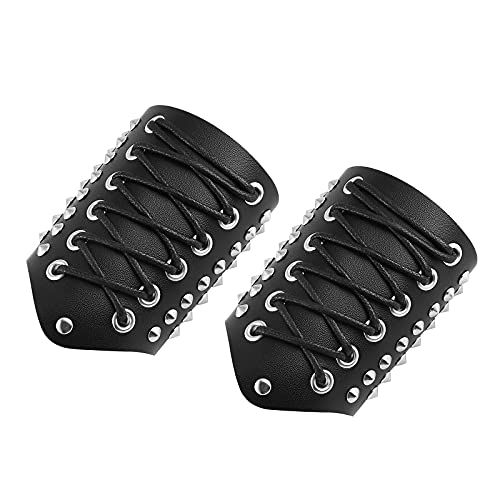 STWTR Men's Wide Cuff Wristband Punk Rock Motorcycle Wide Belt Leather Stainless Steel Rivet Wristband3