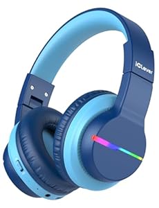 iClever Bluetooth Kinder Kopfhörer, Farbige LED-Leuchten, Kinderkopfhörer Over-Ear mit 74/85dBA Lautstärkebegrenzung, 85 Stunden Spielzeit, Bluetooth 5.2, eingebautes Mikrofon BTH12