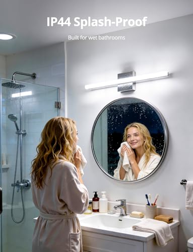 Image of Combuh 24 Inch Vanity Lights Above Mirror Modern Gentle Lighting Bar for Bathroom, LED Lamparas para Bano sobre Espejo Modernas Chrome Long Restroom Lamp Fixtures for Makeup Daylight 6000K