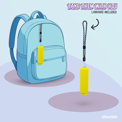 Image of Distractibles Spike Roller Clicker, Tactile Pain Stim Fidget with Clicker Switch, Pain Stimulation Roller with Lanyard (Yellow)