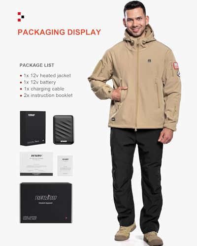Image of DEWBU Heated Jacket for Men with 12V Battery Pack Winter Outdoor Soft Shell Electric Heating Coat