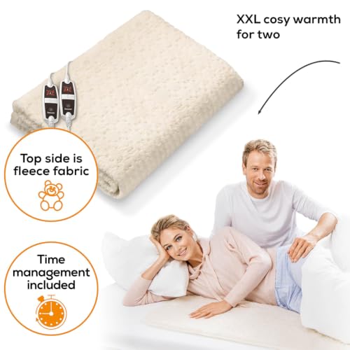 Image of Beurer German Engineering UB 56 Double Electric Blanket I Fast Heating I Teddy bear fabric I Dual Temperature Controller I Auto Shut-Off I Machine Washable 30C I Overheat Protection I OEKO-TEX Certified I Removable Switch I 3-Year Warranty