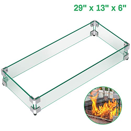 GASPRO 29” x 13” x 6” Rectangular Fire Pit Glass Wind Guard, Clear