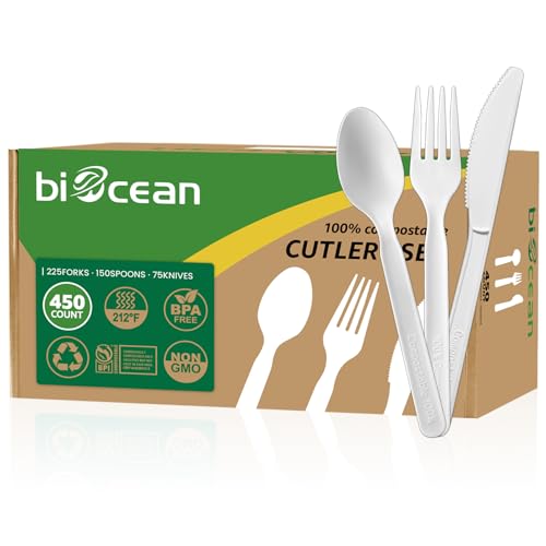 Compostable Forks Spoons Knives Set (450 Counts)