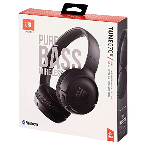 Image of JBL Tune 570BT On-Ear Wireless Bluetooth Headphones with Pure Bass Stereo Sound, Includes Cleaning Cloth - Black(JBLT570BTBLKAM-CC)