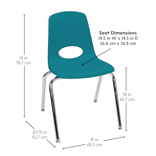 Image of FDP 18 inch School Stack Chair,Stacking Student Seat with Chromed Steel Legs and Swivel Glides for Classroom, Homeschool or Office - Teal, 11561-TL