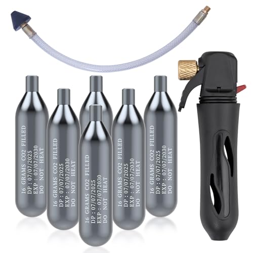 Upgraded Drain Device AC Drain Line Cleaner Device AC Drains Line Unclogger Tool with 6 Unthreaded CO2 Cartridges with a Flexible Hose to Clear All HVAC Clogs 16 Gram Unthreaded CO2 Black