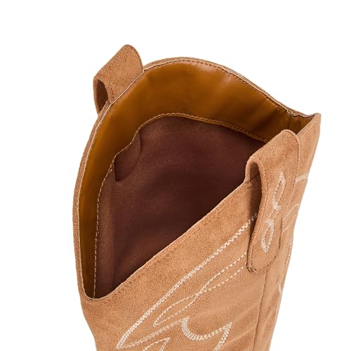 Image of LISYIIZ Women's Cowboy Boots, Knee High Western Pointed Toe Boots | Classic Western Style, Knee High Shaft, Pointed Toe, Western Embroidery, Block Heel, Side Pull Tabs, Pull On Construction