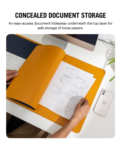 Image of DailyObjects Dart Large Premium Vegan Leather Desktop /Laptop Desk Mat for Work from Home /Office /Gaming | Cable Organiser & Hideway Storage | Extended Mousepad & Water-Resistant - Mustard - Model - R2